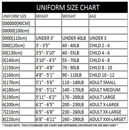 Adidas Karate Gi Size Chart
